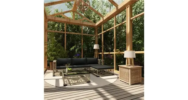 Set mobilier de gradina cu perne, 5 piese, gri, poliratan