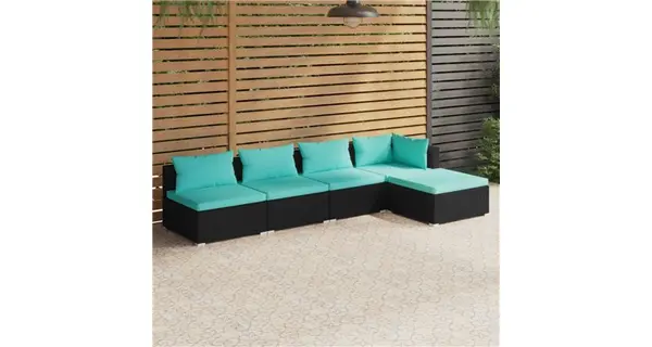 Set mobilier de gradina cu perne, 5 piese, negru, poliratan