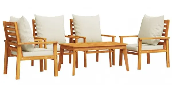 Set mobilier de gradina din lemn masiv acacia, cu perne incluse, pentru 4 persoane