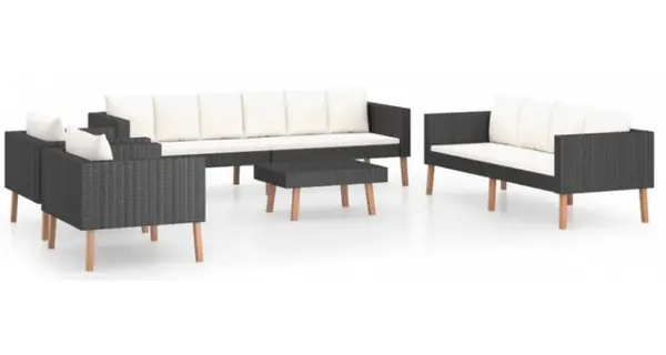 Set mobilier de gradina din poliratan, cu perne, 5 piese, negru