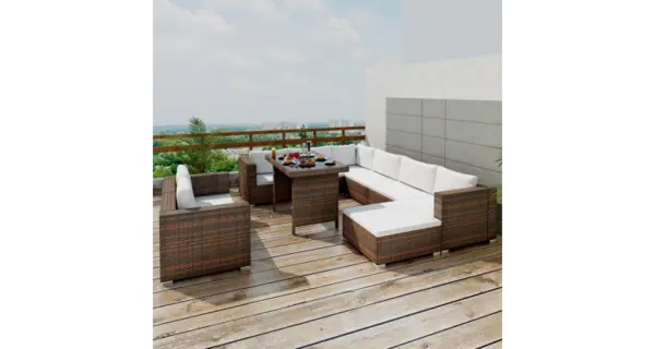 Set mobilier de gradina din poliratan format din 28 piese, Maro