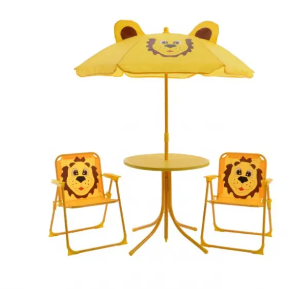 Set mobilier de gradina pentru copii, Design Leu, 4 piese, Galben