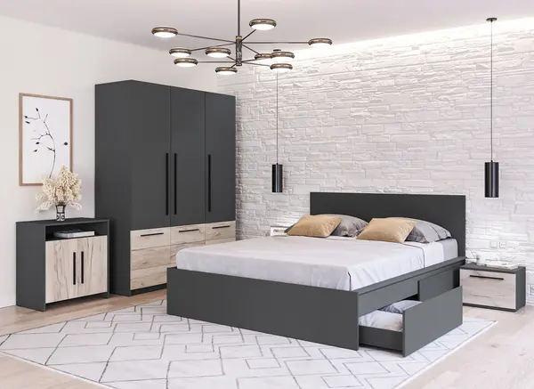 Set Mobilier Dormitor Complet Gri Novo - Configuratia 1