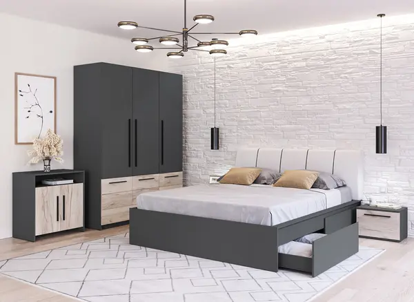 Set Mobilier Dormitor Complet Gri Novo - Configuratia 2