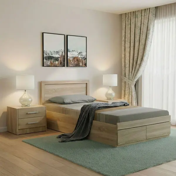 Set Mobilier Dormitor cu Pat Orion, Lemn, 100x200 cm