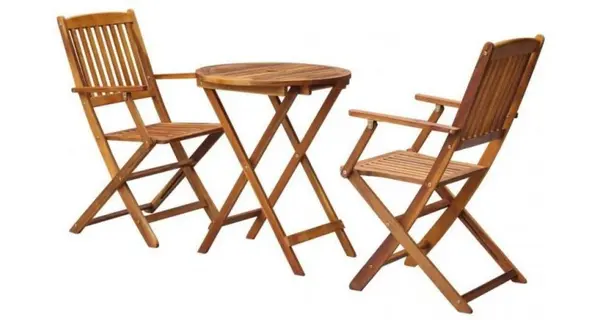 Set mobilier exterior, 3 piese, lemn de acacia, pliabil, rotund