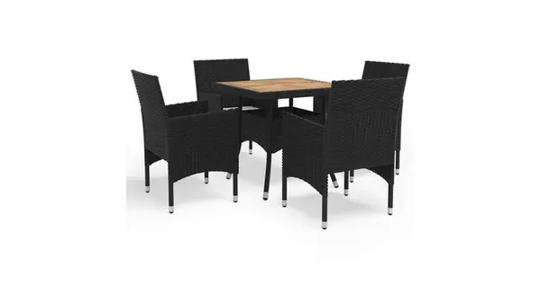 Set mobilier gradina, 5 piese, negru, poliratan si lemn acacia