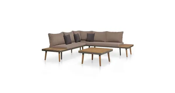 Set mobilier gradina cu perne, 4 piese, maro, lemn acacia
