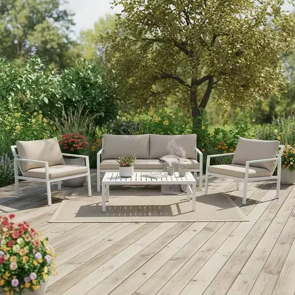 Set Mobilier Grădină cu Perne, Gardenly, Lounge, Aluminium & Bej, Set 4 Piese, 141x69x72 cm