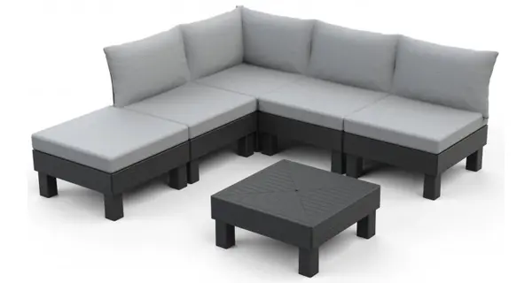 Set mobilier gradina Keter Elements, 5 locuri cu coltar, gri inchis, perne incluse