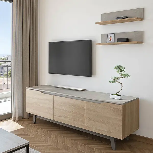 Set mobilier living cu finisaj marmura bej Kasia, Lemn, 180x35x48 cm