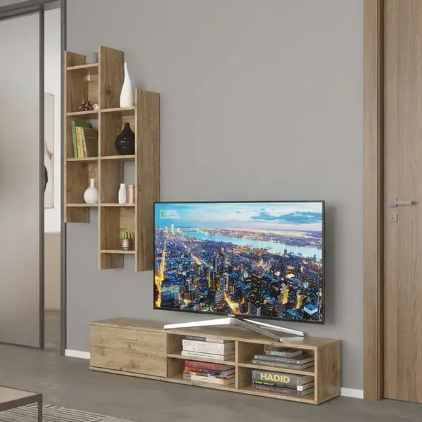 Set mobilier living cu rafturi Sarona, Lemn, stejar, 150x35x160 cm