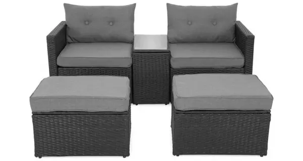 Set mobilier MARTI terasa/gradina, fotoliu brat stanga, fotoliu brat dreapta, 2 taburete si masuta