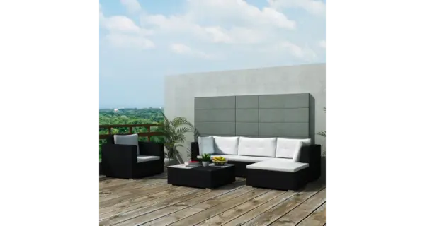 Set mobilier pentru gradina din poliratan, 17 piese, Negru