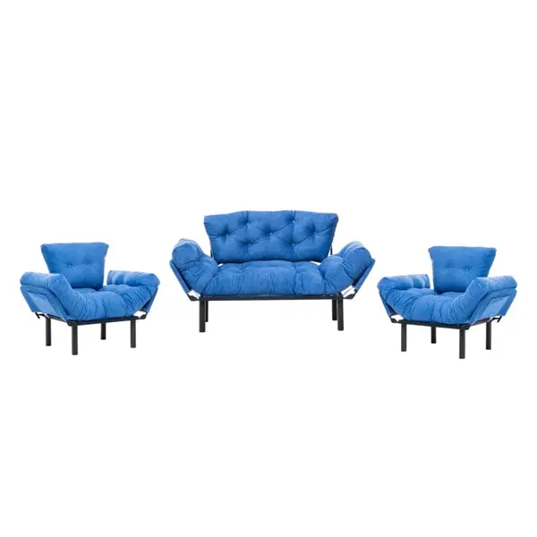 Set NITTA 2-1-1, canapea extensibila 3 locuri si 2 fotolii extensibile, albastru