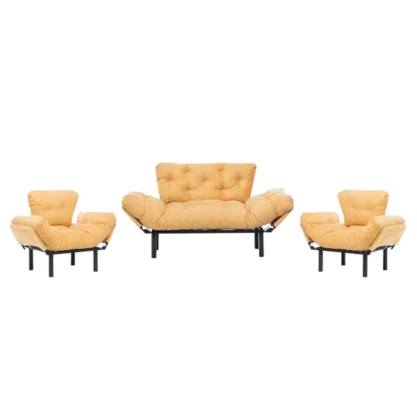 Set NITTA 2-1-1, canapea extensibila 3 locuri si 2 fotolii extensibile, mustar