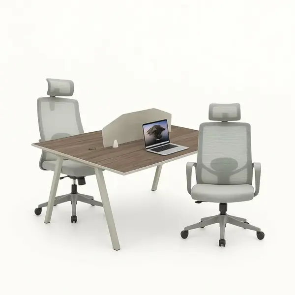 Set Nova 2 & Calvena - Birou operational cu 2 posturi,dulapuri integrate mobile si Scaun de birou ergonomic cu functie de înclinare