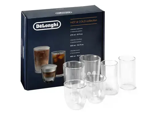 Set pahare cafea De'Longhi Mix Hot&Cold DLSC326, 6 piese, 270-480 ml, sticla