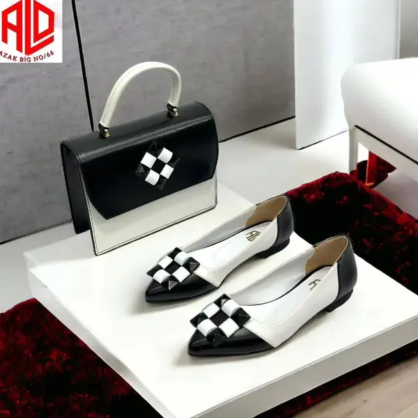 Set Pantofi si Geanta "Tania", Alb-Negru - 39