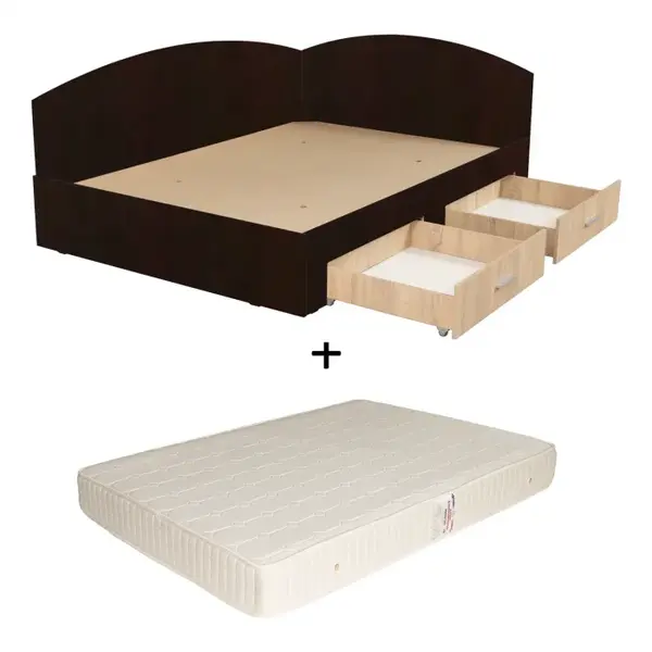 Set Pat Colt Alma, cu 2 sertare, colt interschimbabil, sonoma inchis + sonoma deschis + Saltea superortopedica, 160x200 cm