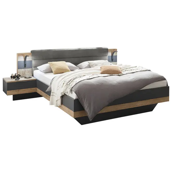 Set Pat Cu Noptiere, grafit, culoare lemn stejar