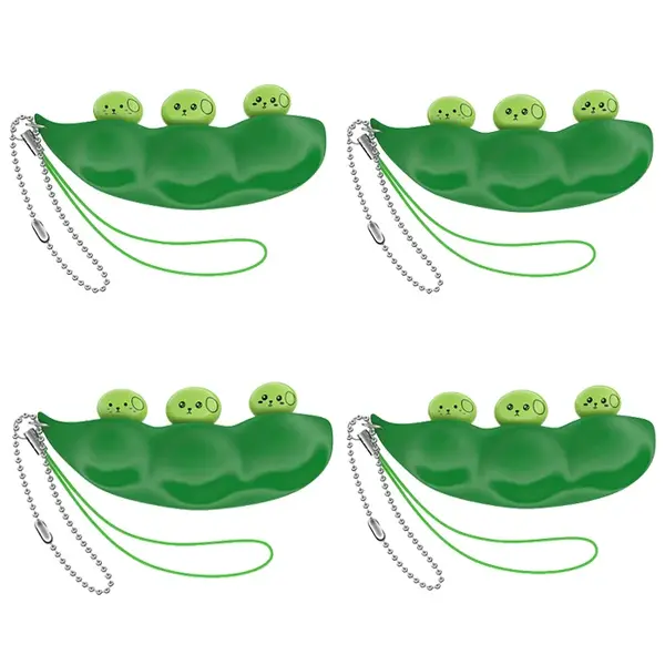Set patru jucarii antistres DEPOX , pastaie de mazare, tip breloc, 6.5 cm, verde