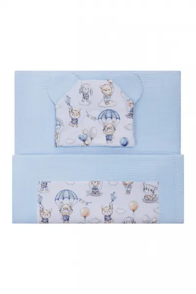 Set paturica si pernuta Bocioland Waffle Bunny 75x100 cm,realizat din bumbac 100,recomandat de la nastere