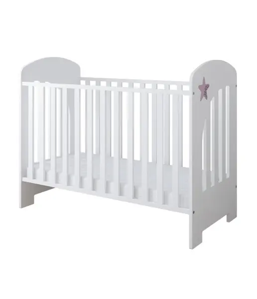 Set Patut din lemn 120x60cm cu somiera reglabila pe 3 nivele de inaltime,margine din silicon pentru protectie dintisori Little Star Pink + Saltea cu husa detasabila 12 cm grosime Nichiduta Cocos Comfort +
