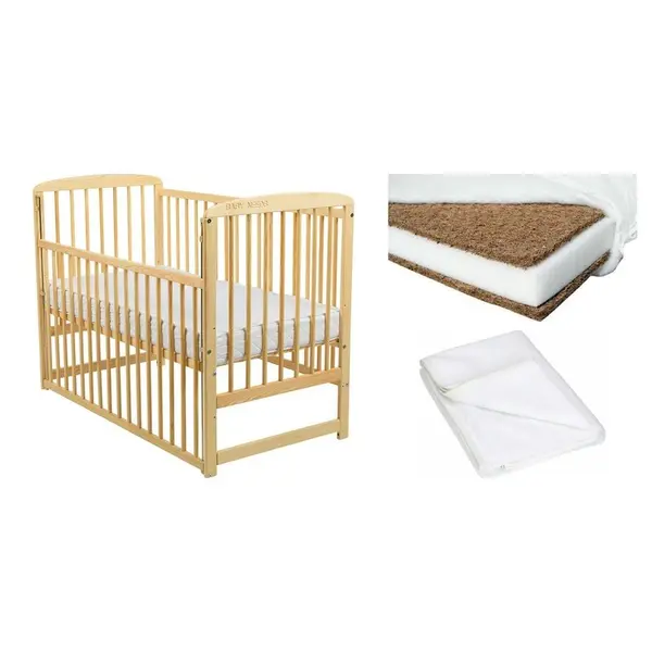 Set Patut din lemn Babyneeds Ola + Saltea Cocos Confort II + Protectie Qmini