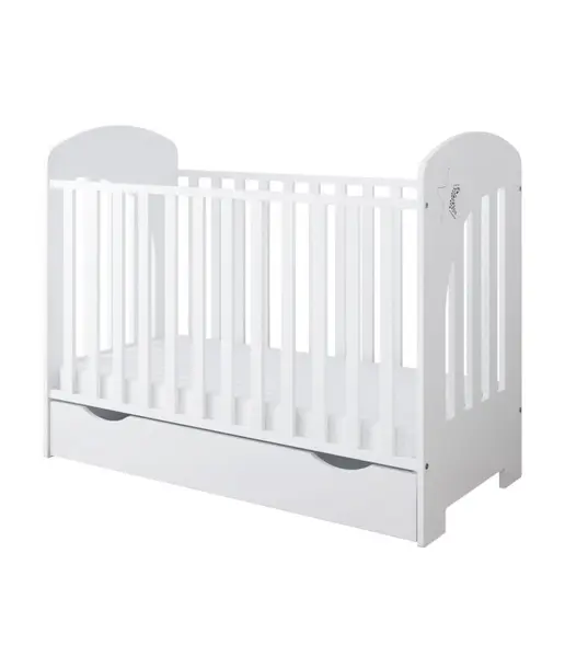 Set Patut din lemn pana la 4 ani cu sertar,suport saltea reglabil si margine din silicon Nichiduta Little Star Alb + Saltea cu husa detasabila din microfibra 10 cm grosime Nichiduta Cocos Comfort