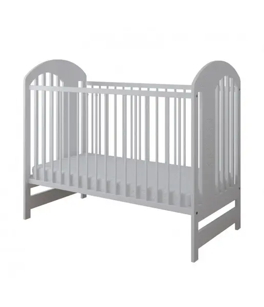 Set Patut din lemn pentru copii pana la 4 ani 124x66 cm cu sistem 3 bare detasabile Tymon White + Saltea cu husa detasabila din microfibra 10 cm grosime Nichiduta Cocos Comfort +