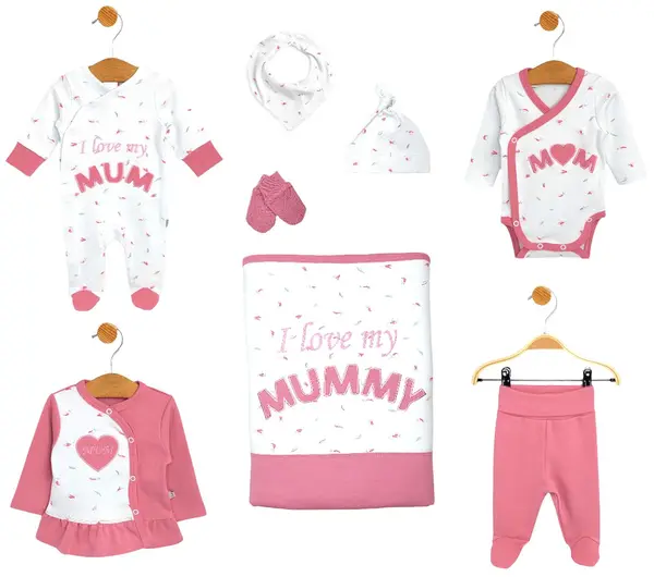 Set pentru bebeluși pentru externare din 8 piese Rainy - I love my mummy, 0 luni+