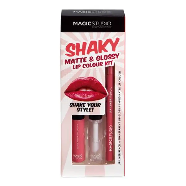 Set pentru buze Ruj + Luciu + Creion Shaky Matte & Glossy, 1 bucata, Magic Studio