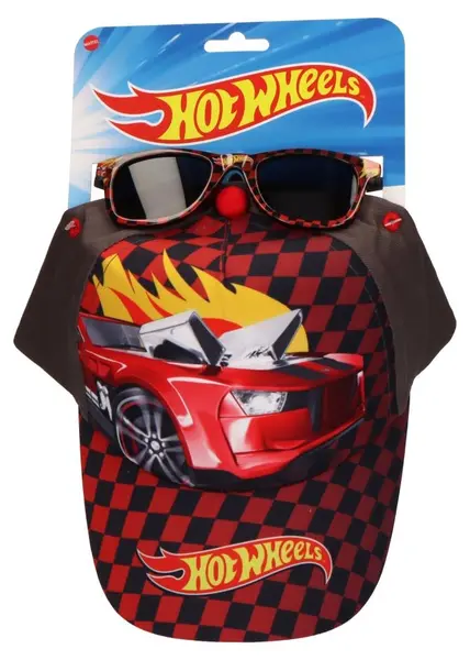 Set pentru copii Cerda - Hot Wheels Racing, șapcă și ochelari de soare, 53 cm