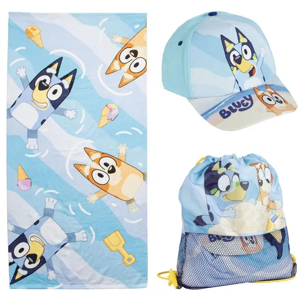 Set pentru copii Cerda - Șapcă și prosop de plajă, Bluey