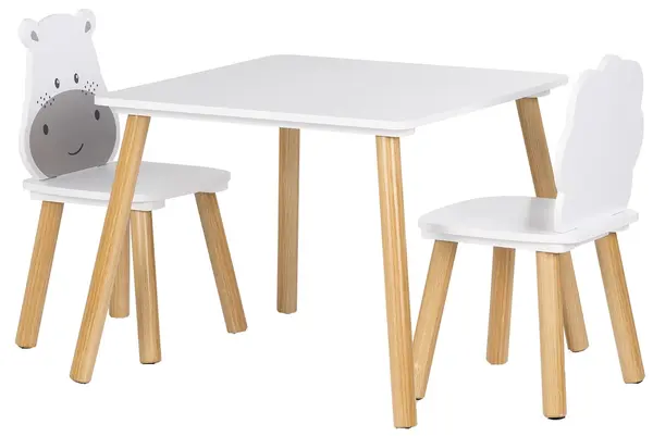 Set pentru copii Chipolino - Masă cu două scaune, MDF, hipopotam și leu