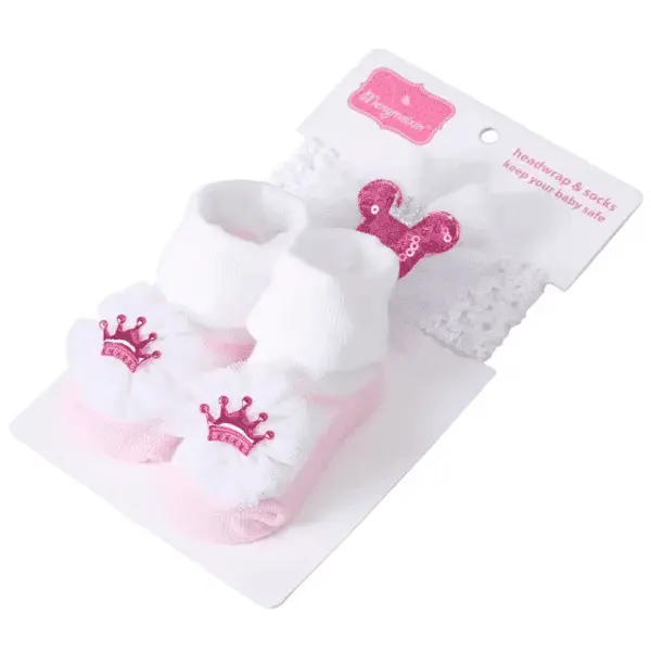 Set Pentru Fetite Ciorapi si Bentita Roz Queen - 0-1 ani