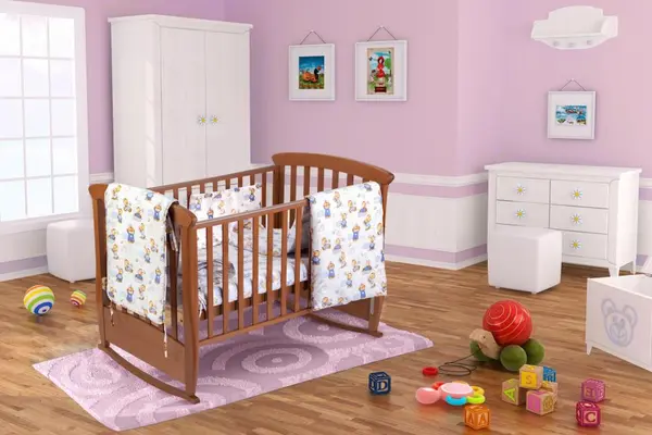 Set pentru patut Somnart Ursuleti cearceaf cu elastic pentru saltea 120x60 cm, pernuta, pilota, aparatori laterale