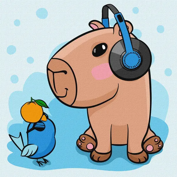 Set pentru pictură după numere Ideyka - Capibara cu căști, 30 x 30 cm