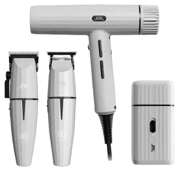 Set pentru tuns și bărbierit JRL - Ghost Kit 3, mașină de tuns, trimer, shaver și uscător de păr, alb