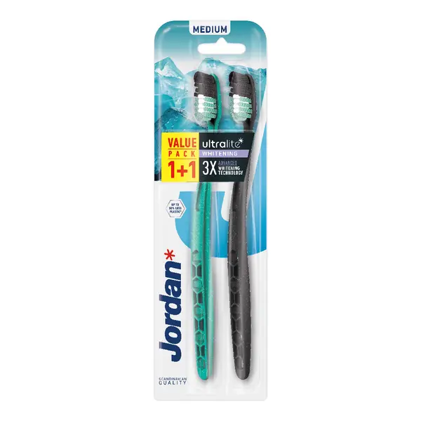 Set Periuta de dinti pentru adulti UltraLite Whitening Medium, 2 bucati, Jordan