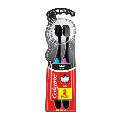 Set periute de dinti 360 Charcoal Medium, 2 bucati, Colgate