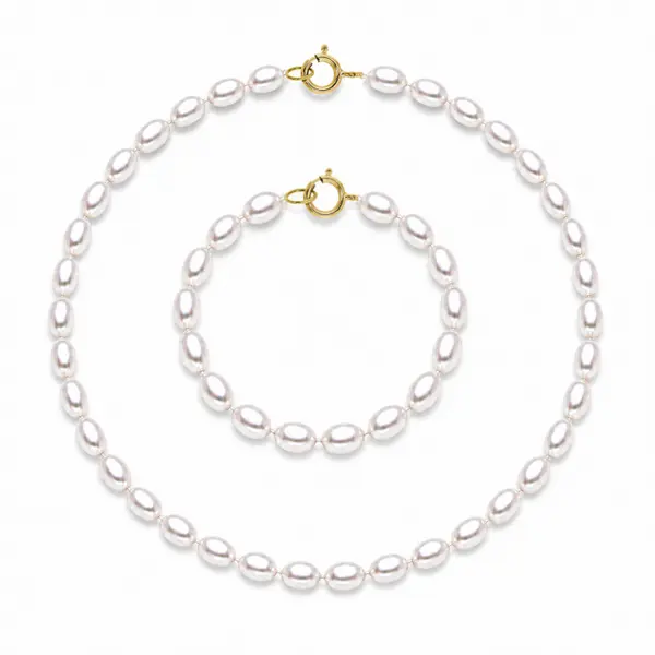 Set Perle AA+ Ovale - Colier si Bratara cu Aur 14K si Perle Naturale Albe 4 6 mm KASKADDA