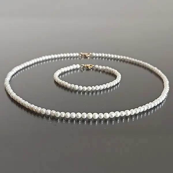 Set Perle AAA - Colier E i Bratara cu Aur 14K, Perle Naturale Rare 3-4 mm KASKADDA