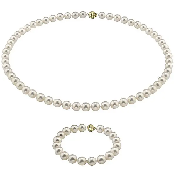 Set Perle AAA Rare - Colier si Bratara cu Aur Galben 14K, Perle Akoya Japoneze7-7,5 mm KASKADDA