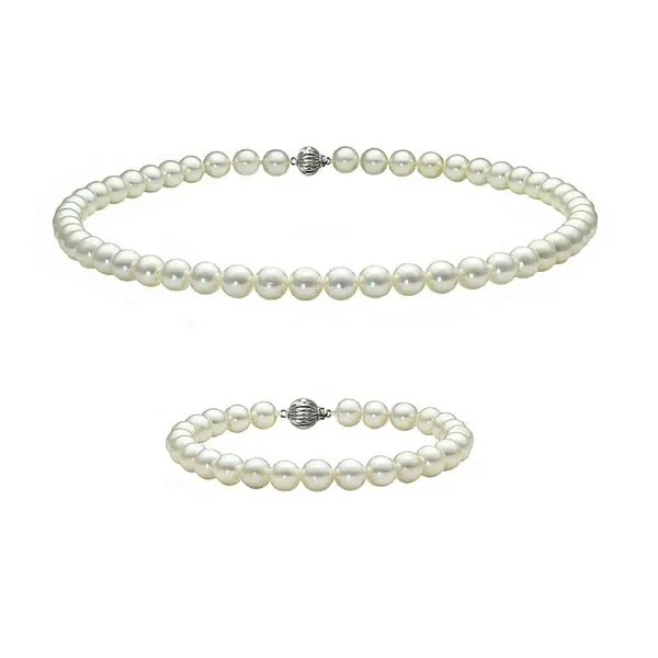 Set Perle Akoya Japoneze 5,5-6 mm - Colier si Bratara cu Inchizatori din Aur Alb 14K KASKADDA