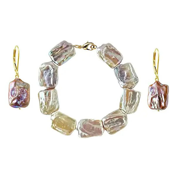 Set Perle Baroque Multicolore - Bratara E i Cercei, Aur Galben 14K KASKADDA
