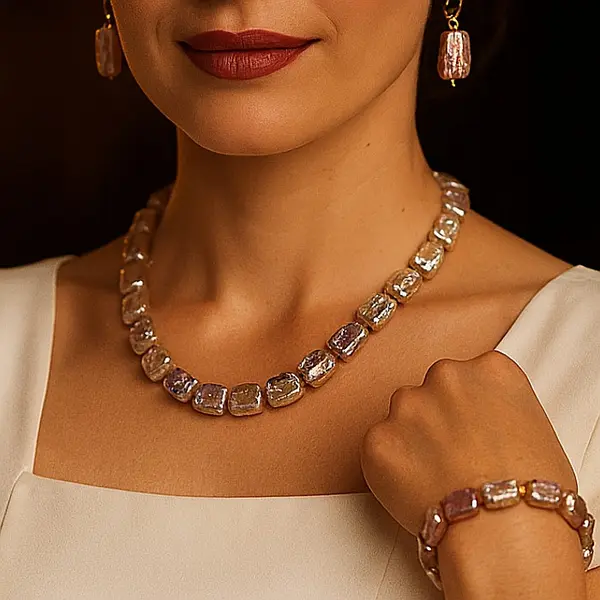 Set Perle Baroque Multicolore - Colier, Bratara si Cercei, Aur Galben 14K KASKADDA