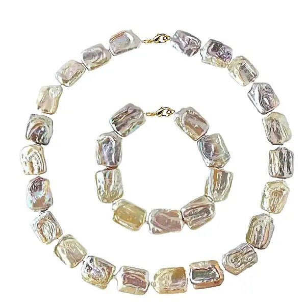 Set Perle Baroque Multicolore - Colier si Bratara, Aur Galben 14K KASKADDA