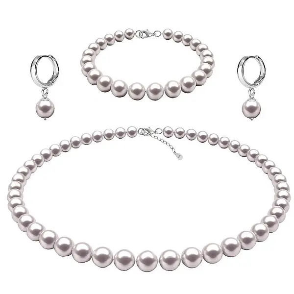 Set Perle - Colier, Bratara E i Cercei Tip Creole cu Perle Naturale Albe 7-8 mm, Argint 925 KASKADDA